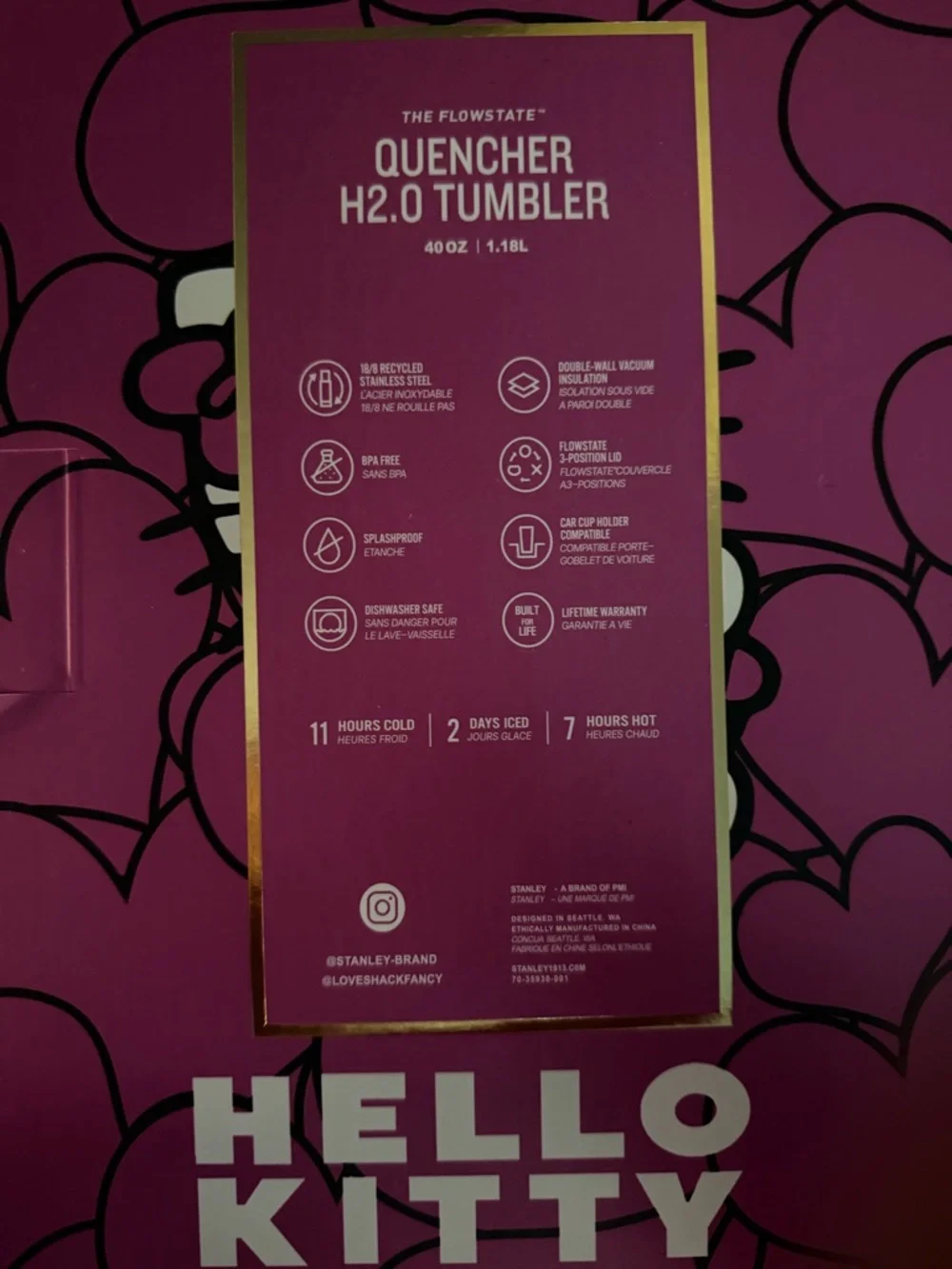 New!  Stanley Pink Hello Kitty Quencher H2.0 Tumbler 40 oz - Picture 3 of 7